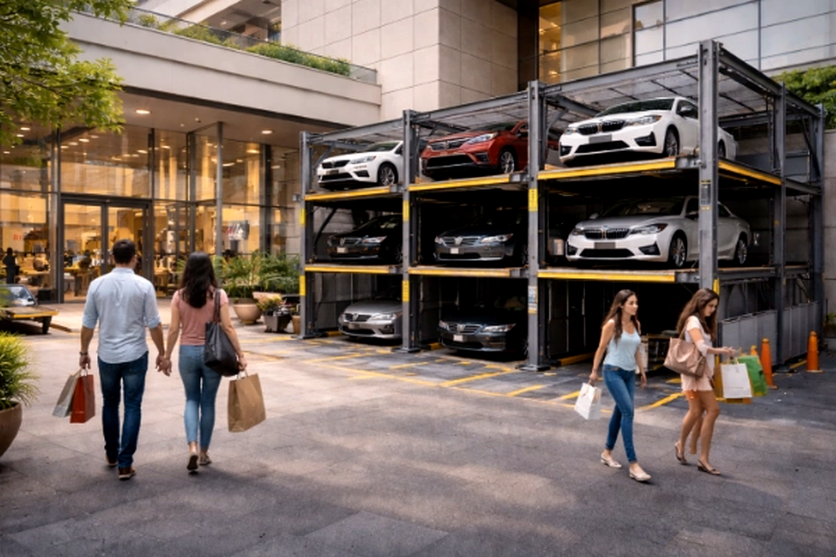 Mechanical car parking system for a commercial property